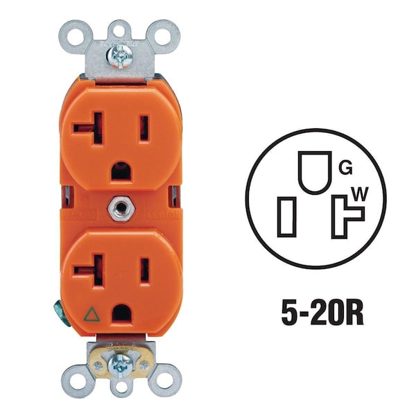 Straight Blade Receptacle, 5-20R, 20 A, 2 Pole, 3 Wire, Isolated Ground